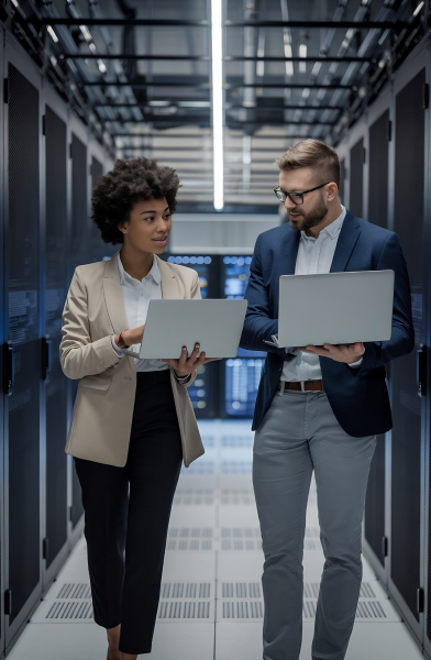 Professionals in a data center