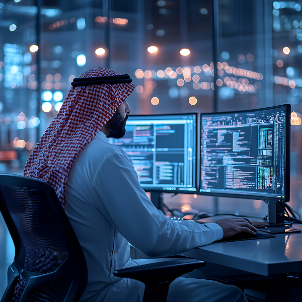 Engineer working with data systems